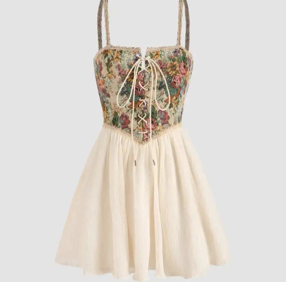 Cider Secret Garden Corset Mini Dress Flowy XL Cottagecore Fairycore Romantic